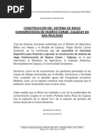 Construcción Del Sistema de Riego Cushurococha de Huarco Curan - Cajacay Es Una Realidad