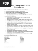 Energy Transformations Science Review: When Studying For This Portion of The Test, Be Sure To Review The Following