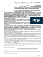 Carta Compromiso de Padres de Familia para El Año Escolar