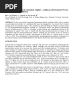 Assesment of Ammoniacal Ammonium Sulphate Leachins As A Pretreatment Process For Copper Bearing Gold Ores