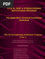 Title Iii, Part A Strengthening Institutions Program