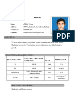 Resume of Mohit Verma, PGDM VI A, Roll No 42