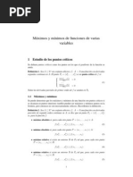 Máximos y Mínimos de Funciones de Varias Variables.