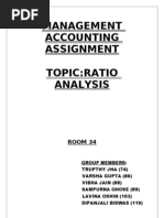 Management Accounting Assignment Topic:Ratio Analysis: Room 34