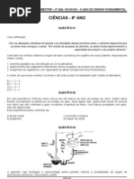 Primeira Prova Ciencias Nono Ano)