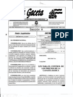 Ley para El Control de Precios de La Canasta Basica