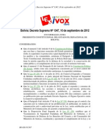 Bolivia: Decreto Supremo #1347, 10 de Septiembre de 2012