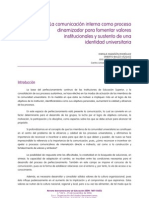 La Comunicación Interna Como Proceso Dinamizador para Fomentar Valores Institucionales y Sustento de Una Identidad Universitaria