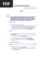 C and Data Structures Unit Wise Important Questions