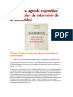 Ecociencia, Agenda Eugenésica Global y Plan de Exterminio de La Humanidad