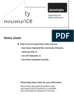 Maternity Allowance: Notes Sheet