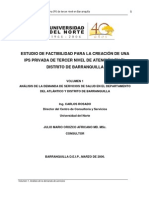 Estudio de Factibilidad para La Creación de Una Ips Privada de Tercer Nivel de Atención en El Distrito de Barranquilla