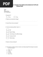 Questionnaire For Consumer Perception in Investment in ULIP and Mutual Fund