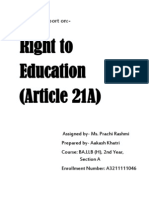 Right To Education (Article 21A) : A Project Report On