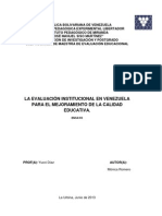 La Evaluación Institucional en Venezuela para El Mejoramiento de La Calidad Educativa