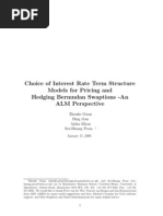 Choice of Interest Rate Term Structure Models For Pricing and Hedging Bermudan Swaptions - An ALM Perspective