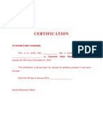 Certificate of Employment Format