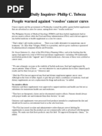 Advisory On Voodoo Cancer Cures PDF