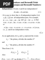 Independence and Bernoulli Trials (Euler, Ramanujan and Bernoulli Numbers)