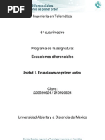 Ecuaciones Diferenciales. Unidad 1. Ecuaciones de Primer Orden. UNADM.