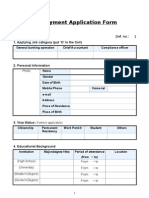 Employment Application Form: 【ref. no.: 】 1. Applying Job category (put ‘O' in the Cell)