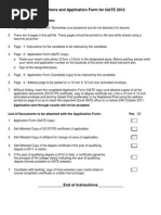 Instructions and Application Form For GATE 2012