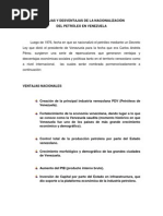 Ventajas y Desventajas de La Nacionalización Del Petróleo en Venezuela