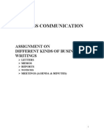 Business Communication: Assignment On Different Kinds of Business Writings