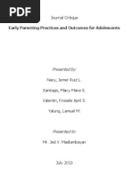 Early Parenting Practices and Outcomes For Adolescents: Journal Critique On Childhood and Adolescent Development