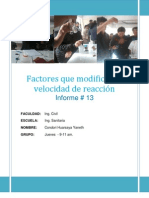 Factores Que Modifican La Velocidad de Reacción