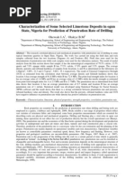 Characterization of Some Selected Limestone Deposits in Ogun State, Nigeria For Prediction of Penetration Rate of Drilling