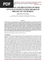 Detection and Prevention of Ddos Attack in Manet'S Using Disable Ip Broadcast Technique