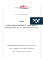 Mémoire Mutations Des Entreprises de Presse Liées Au Développement de Leurs Activités Numériques Caroline Goulard