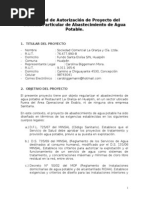 Solicitud de Autorización de Proyecto Del Sistema Particular de Abastecimiento de Agua Potable.