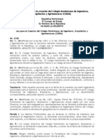 Ley No. 6160, para La Creación Del Colegio Dominicano de Ingenieros, Arquitectos y Agrimensores