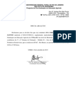 Declaração - Participação Na 3 e 4 Semana de Formação - IFAC - Rio Branco - 02 A 10.09.2013 - Meio Ambiente e Cadeias Produtivas Extrativistas