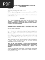 Decreto No. 1139, Que Aprueba El Reglamento Sanitario de La Leche y Los Productos Lácteos