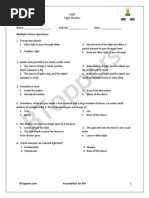 Multiple Choice Questions:: Class: 6 Light Physics Light Shadow