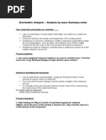 Gravimetric Analysis - Analysis by Mass Summary Notes