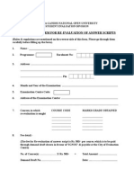 Application Form For Re-Evaluation of Answer Scripts