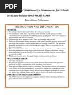 2012 Imas Lower Division First Round Paper PDF