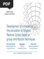 Development of A Model For The Simulation of Organic Rankine Cycles Based On Group Contribution Techniques