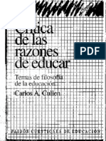 CULLEN Carlos, Critica de Las Razones de Educar (Introduccion y Epilogo)