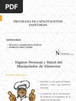 Programa de Capacitaciones Sanitarias - Higiene Personal y Salud Del Manipulador de Alimentos