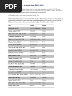 Religious Holidays - Academic Year 2012 - 2013