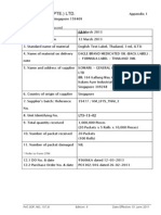 Borden Co. (Pte.) LTD.: Starting Materials Record