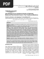 Anti-Streptococcus Pyogenes Activity of Selected Medicinal Plant Extracts Used in Thai Traditional Medicine.