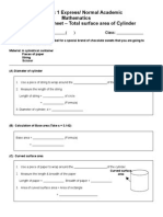 Sec 1 Express/ Normal Academic Mathematics Worksheet - Total Surface Area of Cylinder