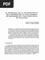 El Problema de La Inconsistencia Del Criterio de La Tasa Interna de Rendimiento Y Una Propuesta de Solucion