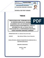 PREVALENCIA DEL CONSUMO DE DROGAS Y SU REPERCUSIÓN EN EL RENDIMIENTO ACADÉMICO EN LOS ESTUDIANTES DE LA ESPECIALIDAD DE MATEMÁTICA, FÍSICA E INFORMÁTICA DE LA FACULTAD DE EDUCACIÓN DE LA UNIVERSIDAD NACIONAL “JOSÉ FAUSTINO SÁNCHEZ CARRIÓN”